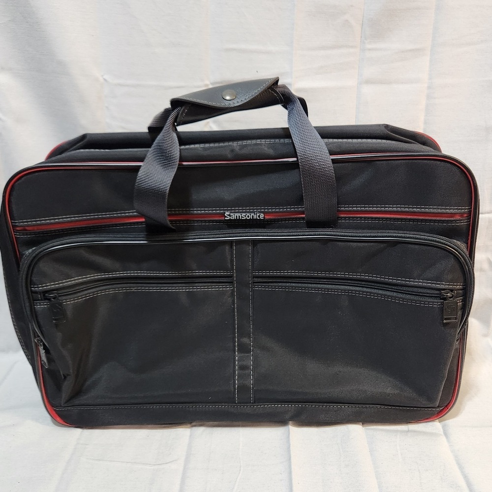 Samsonite Oyster Garment Bag 1987 Black Red‎ Trim Fold-Out Travel Luggage USA